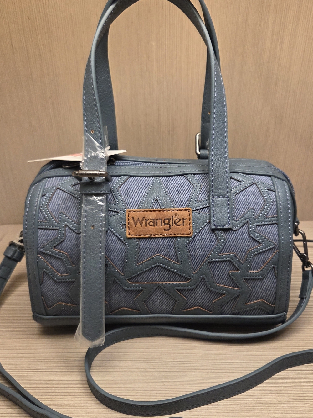 Wrangler Denim Blue Star-Pattern Barrel Crossbody